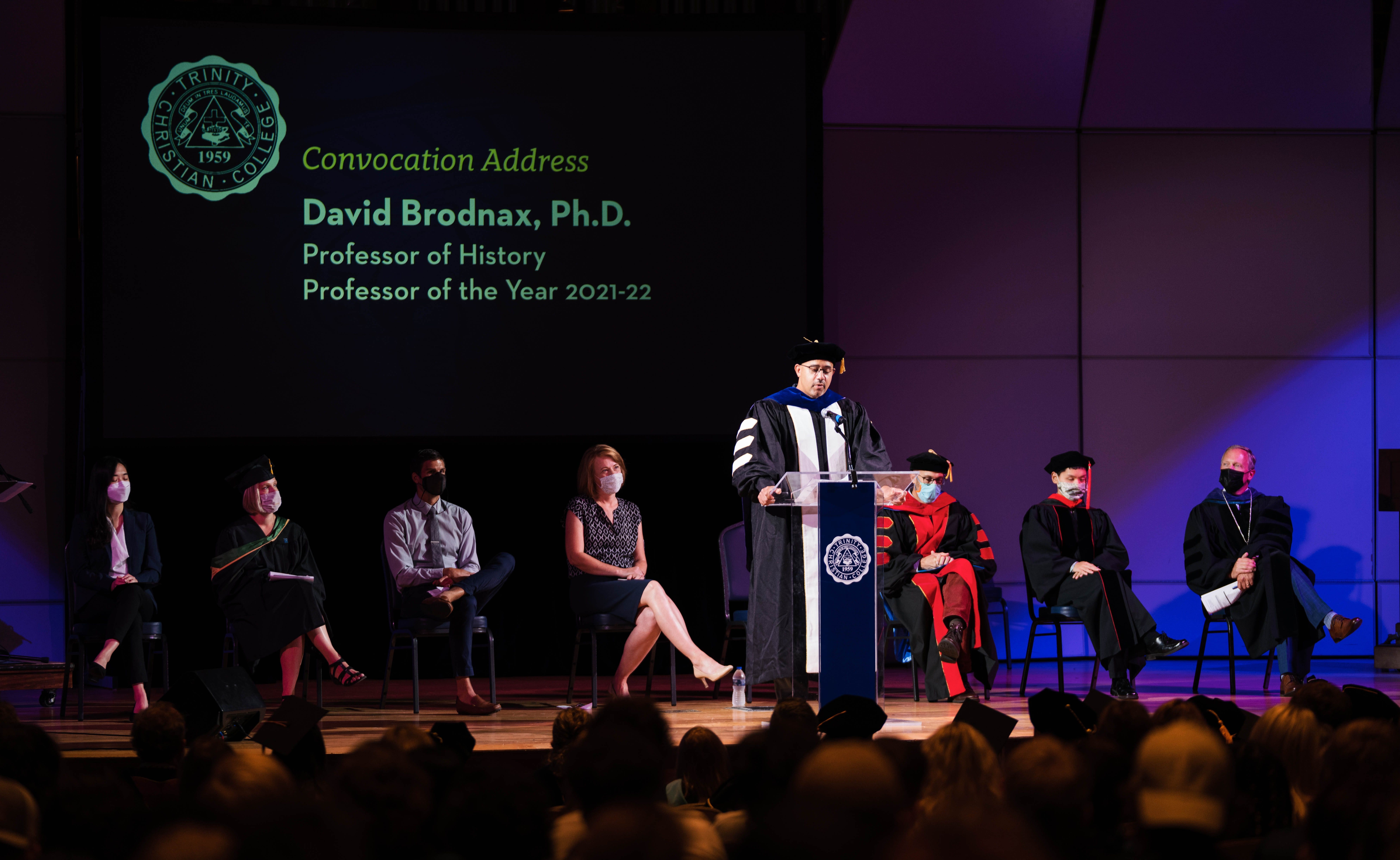 David Brodnax at Convocation Professor of the year David Brodnax giving speech at Convocation