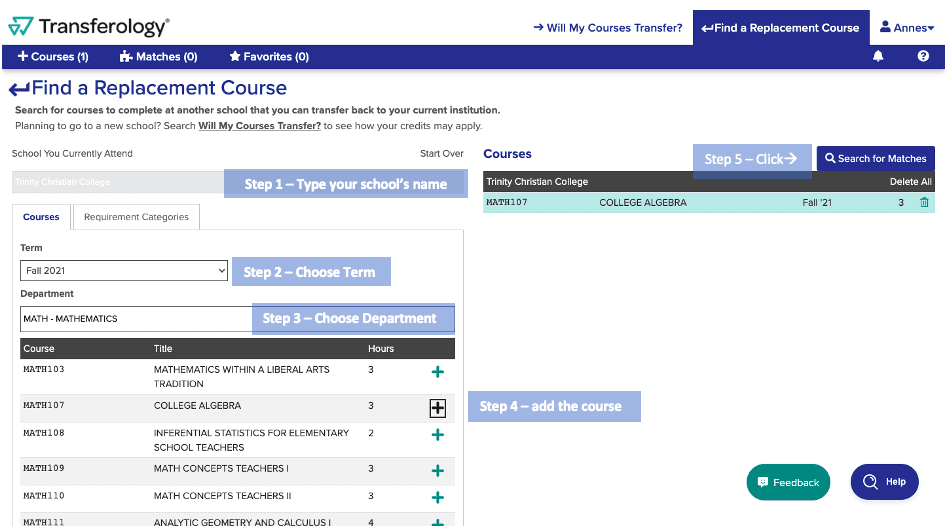 Transferology - Find Replacement Course instruction #1 Transferology - Find Replacement Course instruction #1