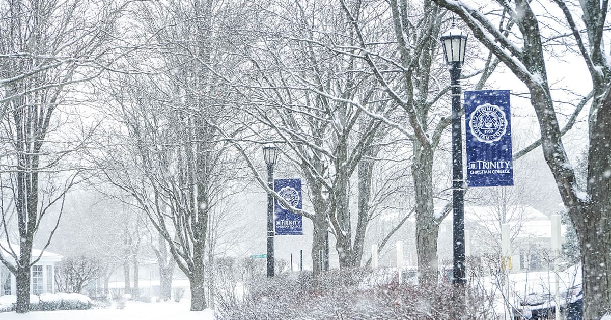 winter snow filled campus